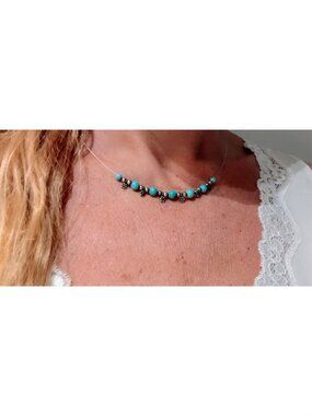 Vintage 925 Sterling Silver Necklace Natural Turquoise Beads Original Patina